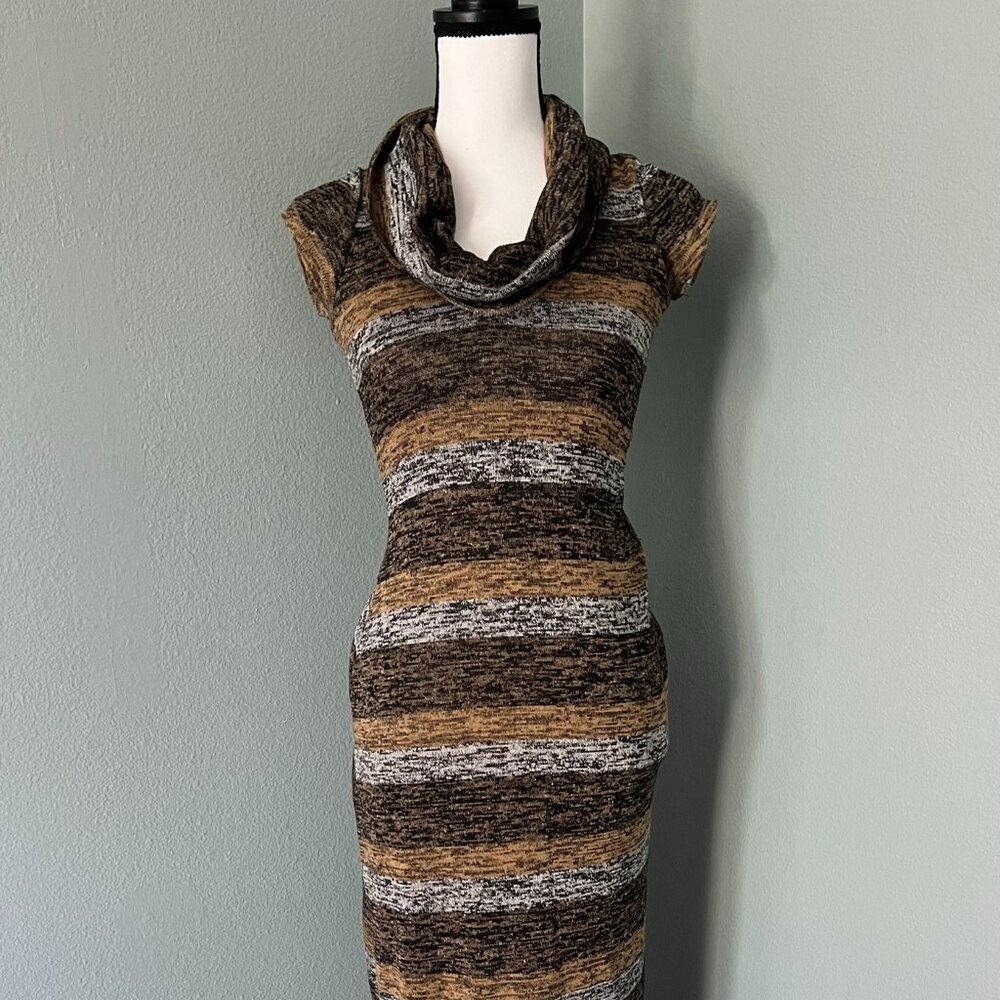 NWT Women's Max Edition Cowl Neck Cap Sleeve Maxi Knit Camel Dress Size S